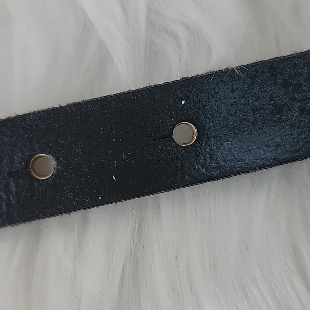 J.CREW Black Leather Gold Colored Hardware Plate Style Buckle Office Casual Belt - Picture 6 of 14